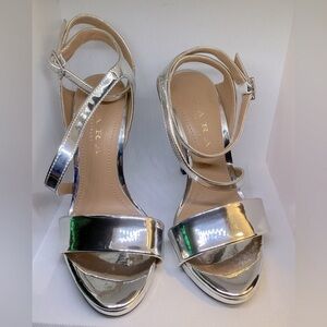 ZARA TRAFAULIC SILVER METALLIC SHINY SANDALS HEELS